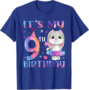 It's My 9th Birthday Bunny Rabbit 9 Years Old Boy Girl T-Shirt - T-Shirt | Royal