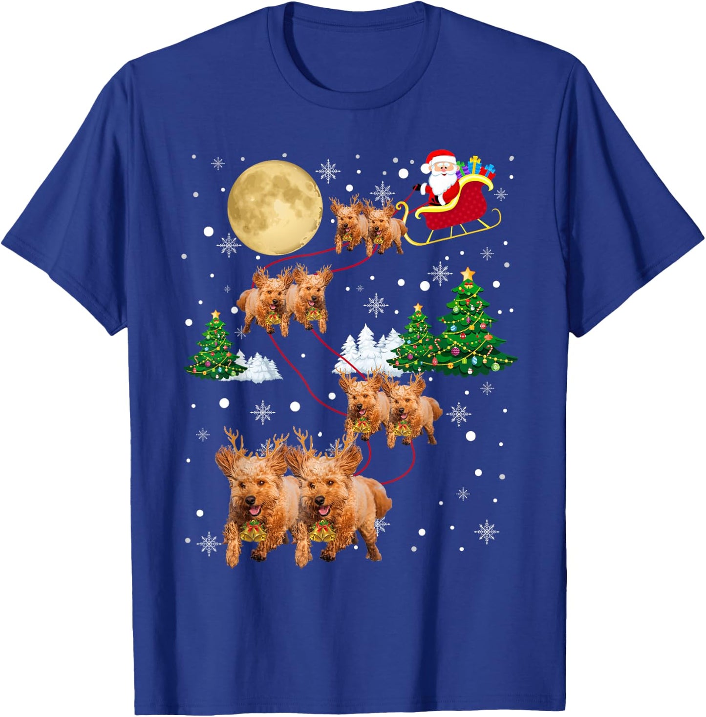 Goldendoodle Dog Tree Christmas Sweater Xmas Pet Dogs Gifts Women Kids T-Shirt - T-Shirt | Royal