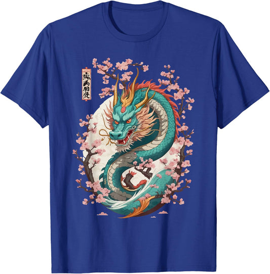 Aesthetic Dragon Streetwear Japanese Cherry Blossom , black T-Shirt - T-Shirt | Royal