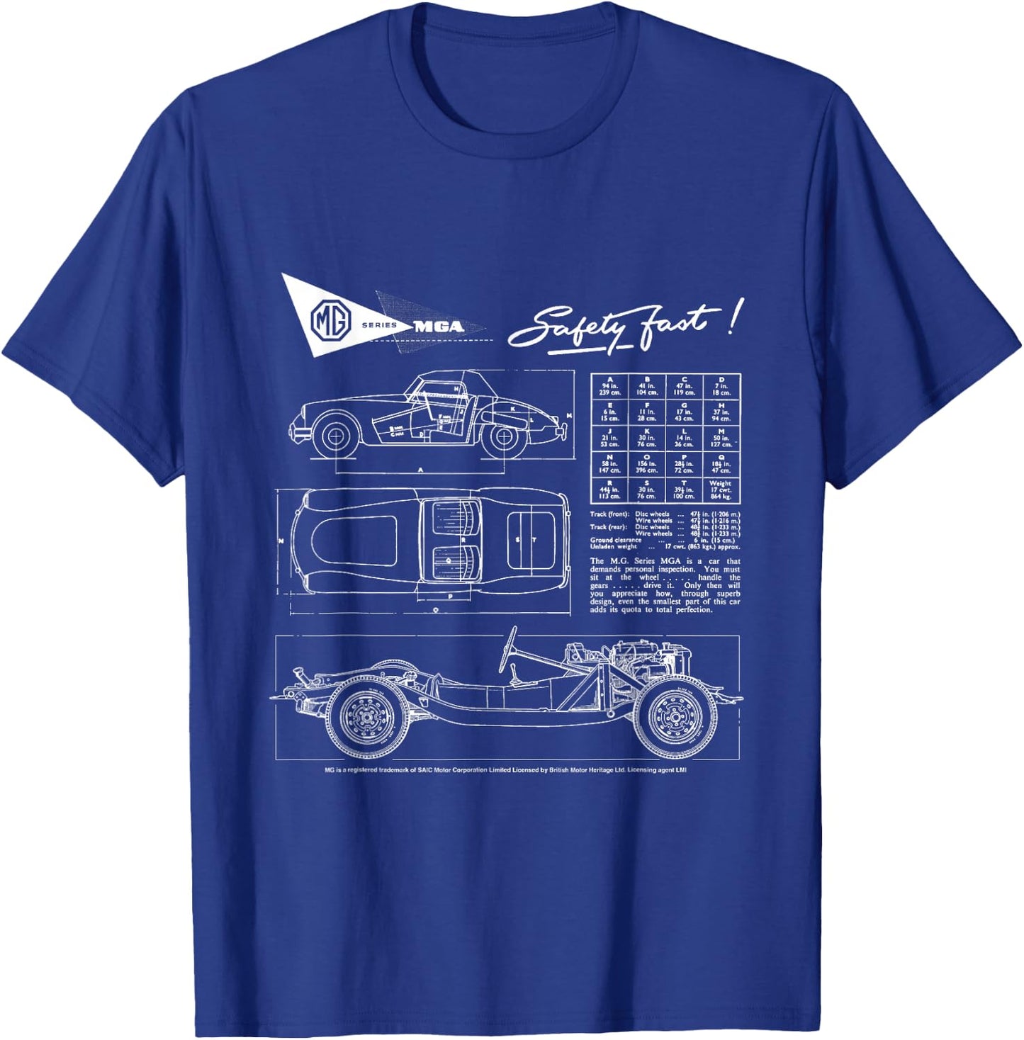 BMH MG MGA Retro Sports Car Technical Drawing T-Shirt - T-Shirt | Royal