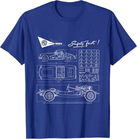 BMH MG MGA Retro Sports Car Technical Drawing T-Shirt - T-Shirt | Royal