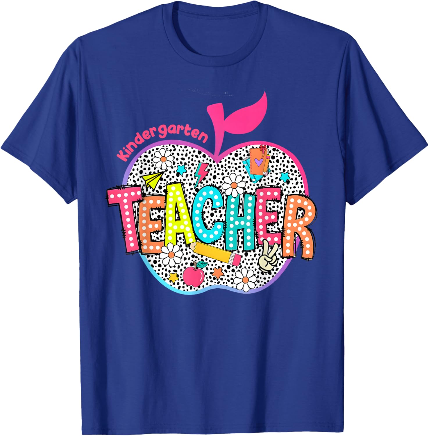 Kindergarten Teacher Retro Groovy Style Back To School T-Shirt - T-Shirt | Royal