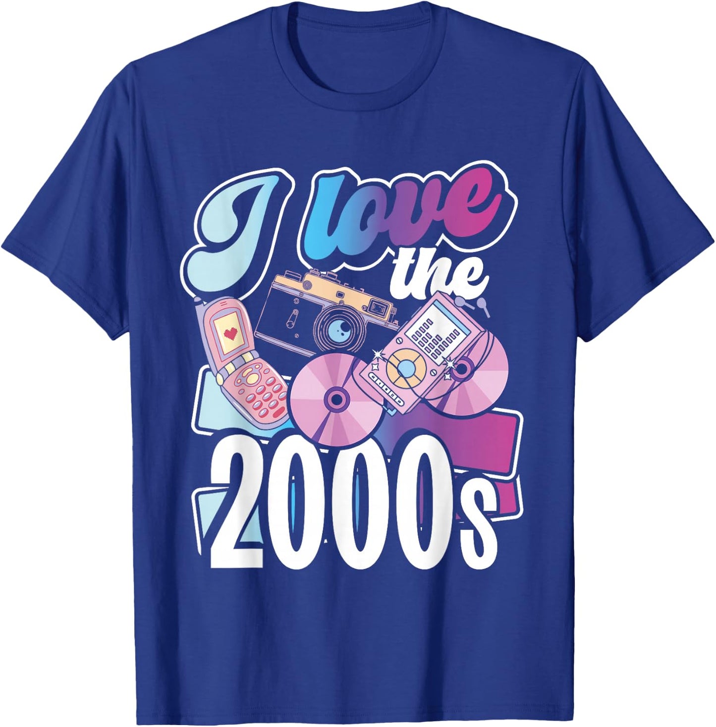 2000er Jahre Flip Phones Und Tech Designs I Love The 2000s Black Small -Adults Regular Fit Short Sleeve Cotton 60% Polyester 40% Novelty Retro 2000s Nostalgia T-Shirt - T-Shirt | Royal