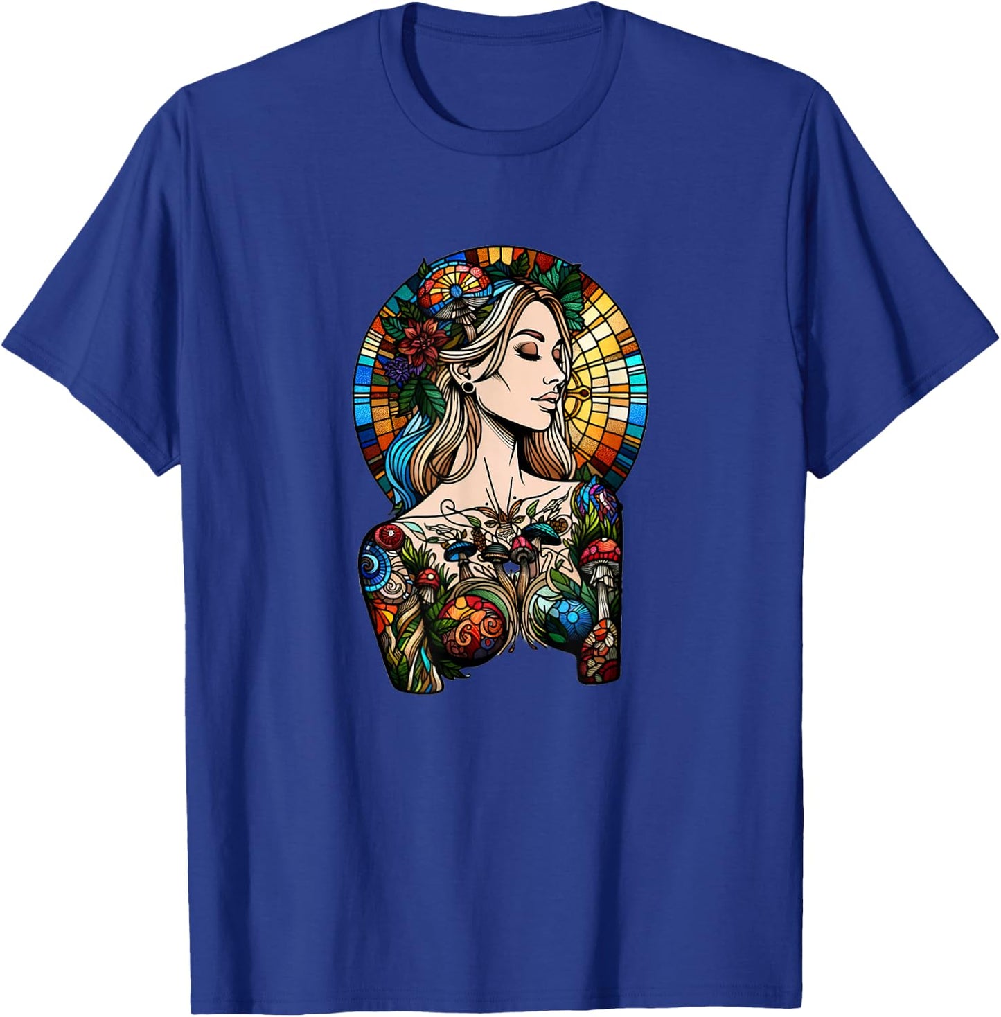 Stained Glass Forest Woman - Tiffany Inspired T-Shirt - T-Shirt | Royal
