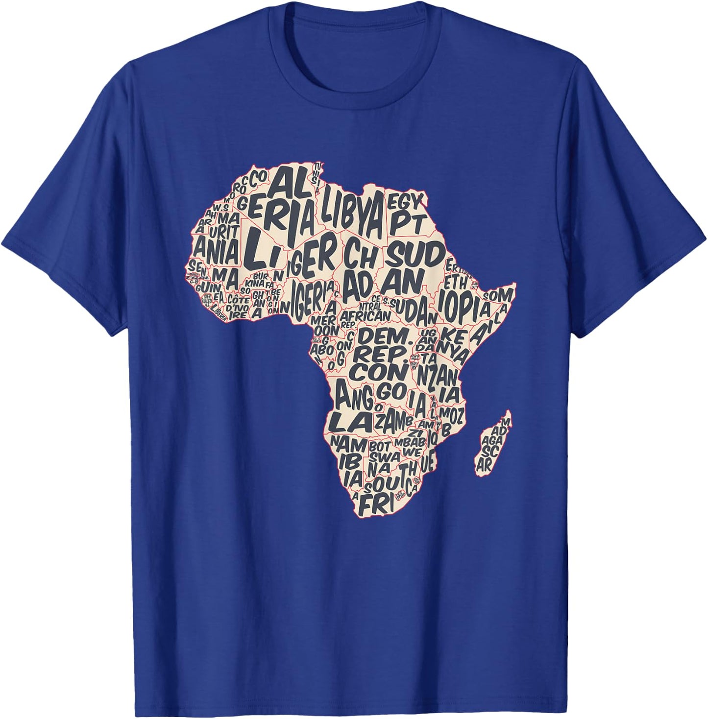 African countries Map in Typography, country names of Africa T-Shirt - T-Shirt | Royal