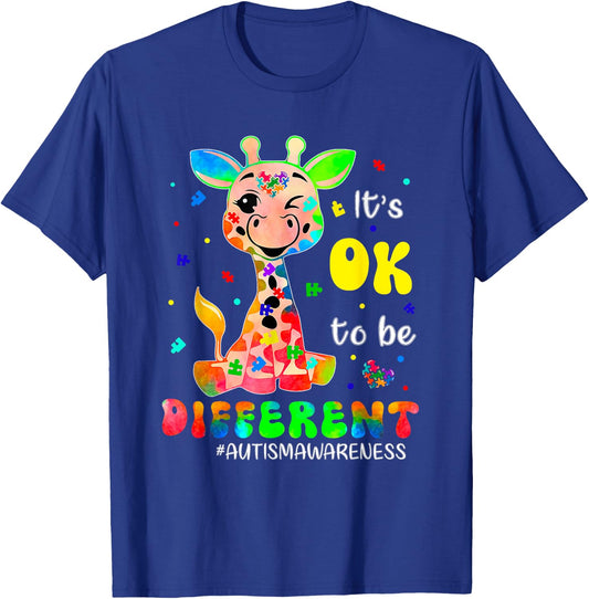 Autism Awareness Cute Giraffe Animal Its Ok To Be Different T-Shirt - T-Shirt | Royal
