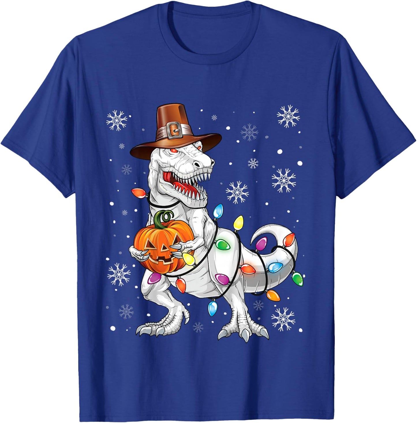 Kids Halloween Thanksgiving Christmas Hallothanksmas Dinosaur T-Shirt - T-Shirt | Royal