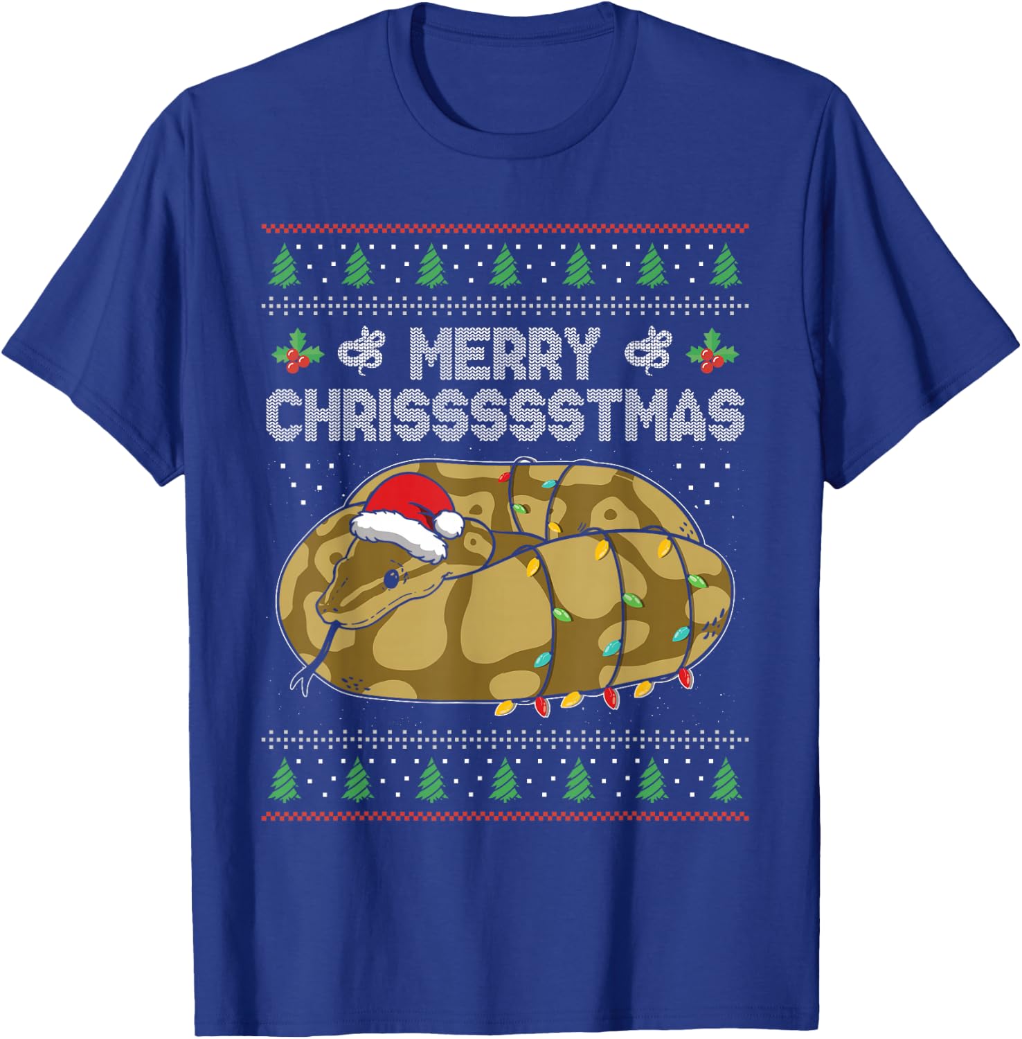 Merry Chrissssstmas Santa Hat Snake Reptile Christmas T-Shirt - T-Shirt | Royal