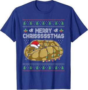 Merry Chrissssstmas Santa Hat Snake Reptile Christmas T-Shirt - T-Shirt | Royal