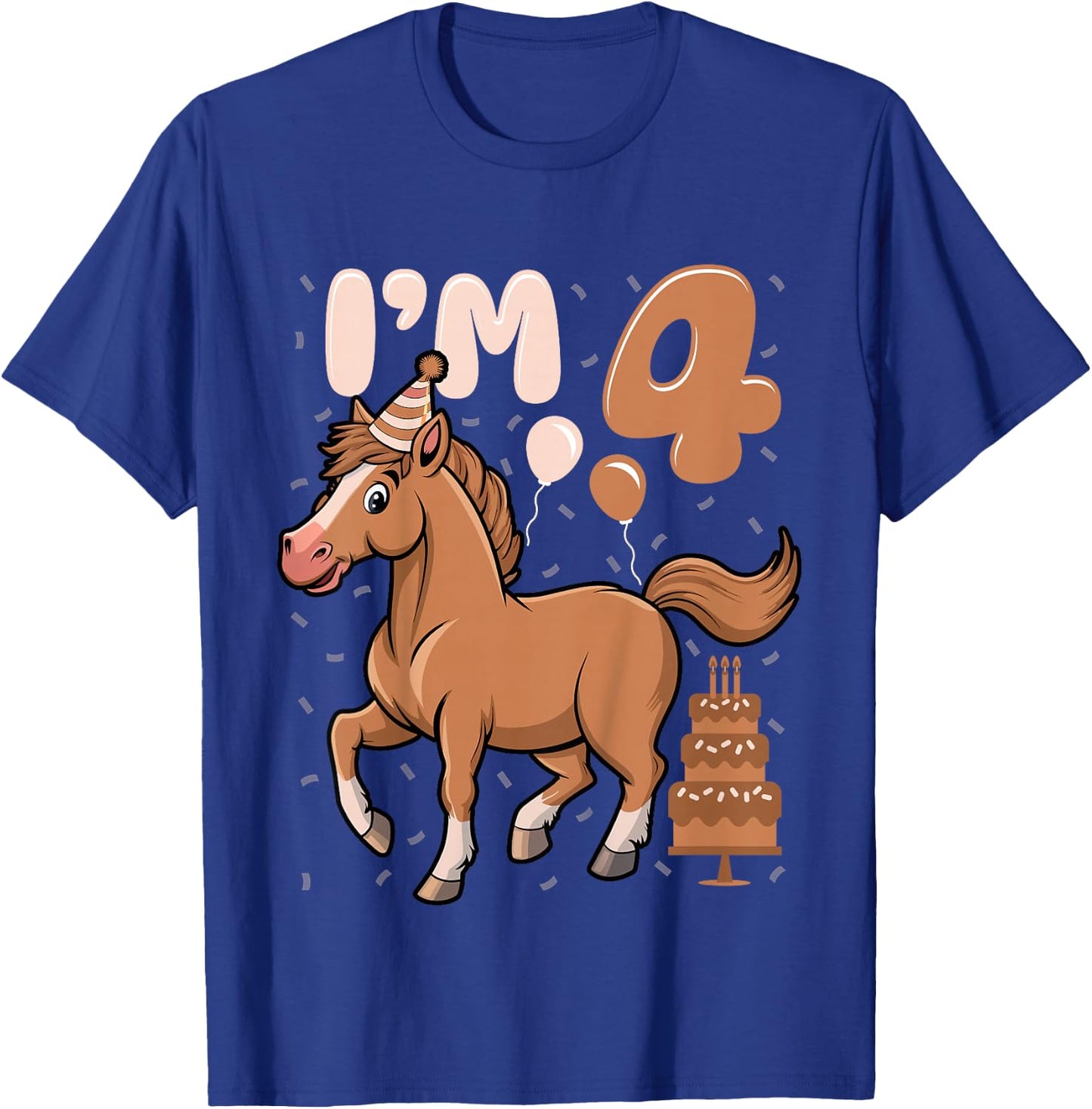 Kids I'm 4 Cute Horse Kids Four Years Old 4th Birthday Party T-Shirt - T-Shirt | Royal
