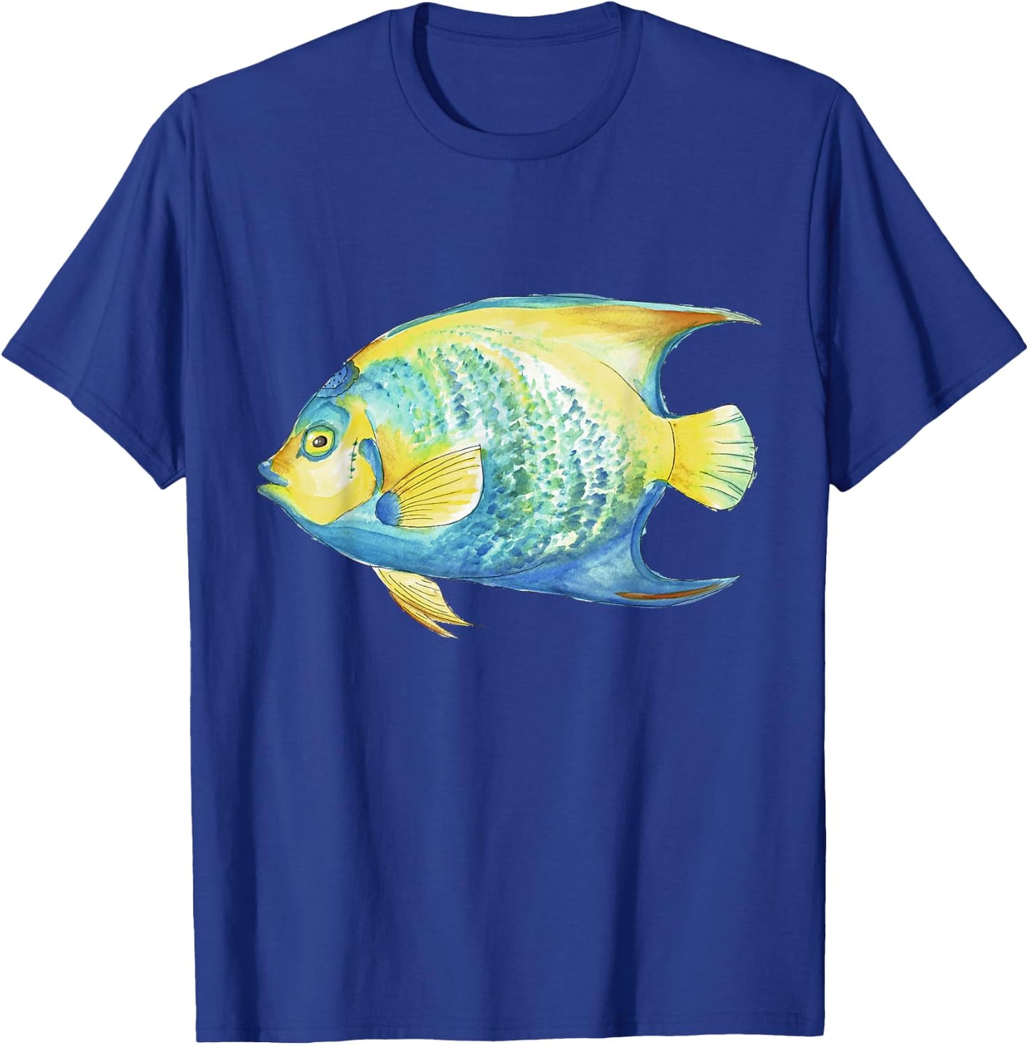 Tropical Blue Queen Angelfish Aquarium Watercolor T-Shirt - T-Shirt | Royal