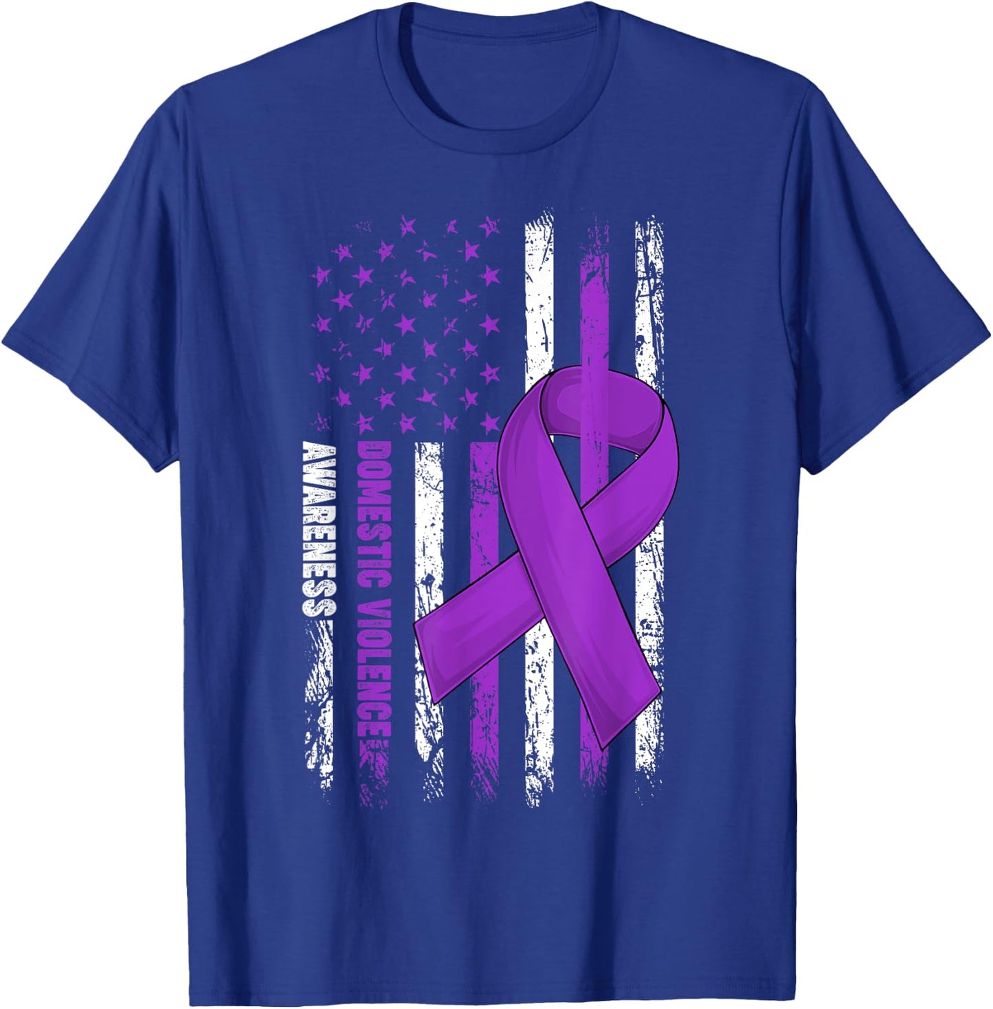 Domestic Violence Awareness Survivor Purple Ribbon USA Flag T-Shirt - T-Shirt | Royal