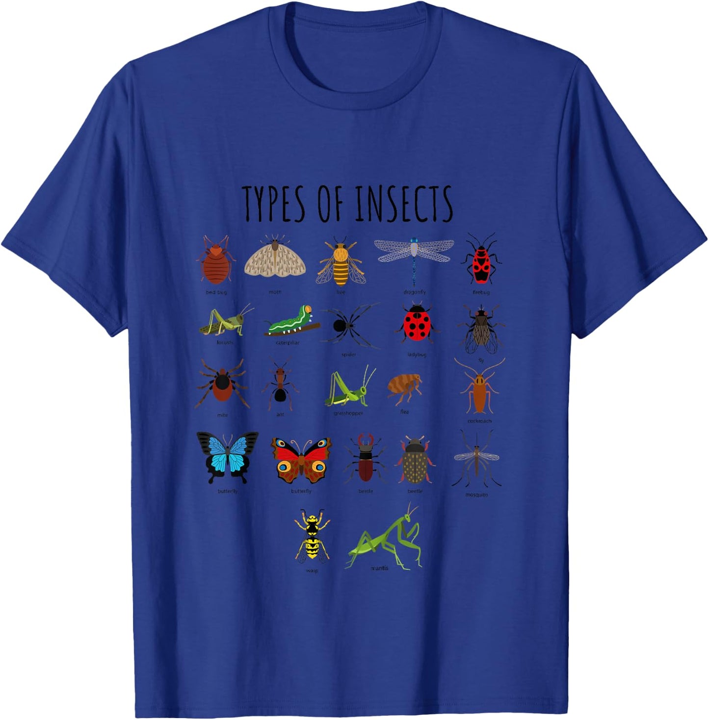 Types of Insect Bug Identification Science T-Shirt - T-Shirt | Royal
