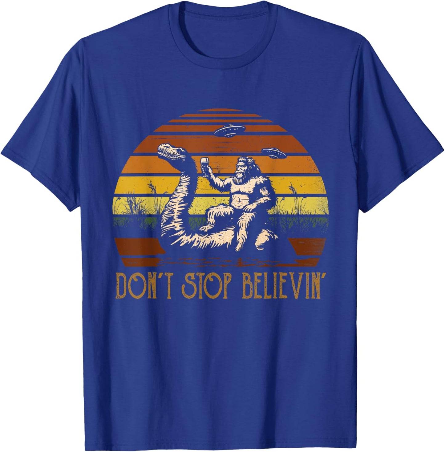 Vintage Cute Animal Loch Ness Monster Don't Stop Believin' T-Shirt - T-Shirt | Royal