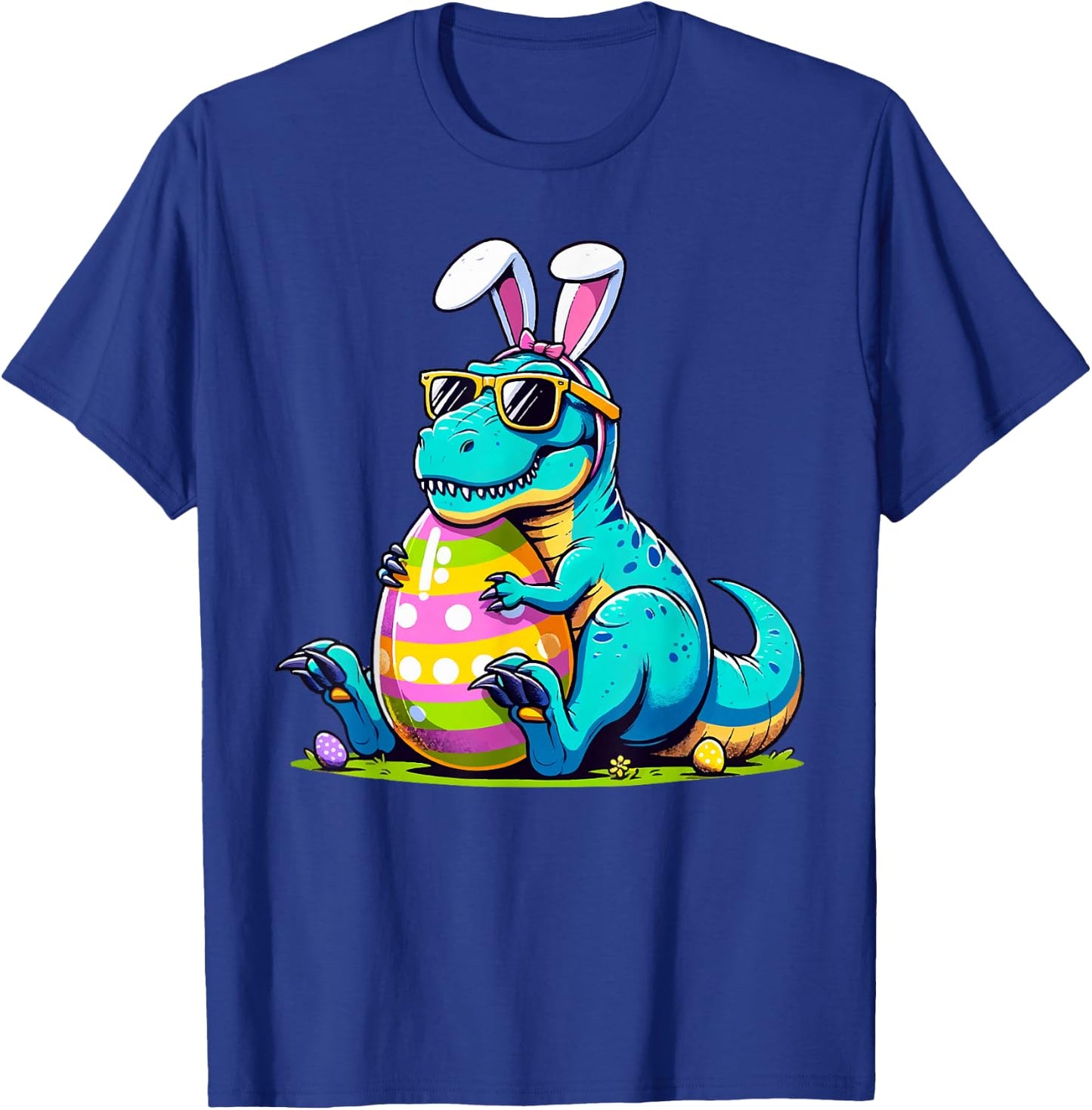Dinosaur Easter Bunny Egg Happy Eastrawr T Rex Kids Boy Girl T-Shirt - T-Shirt | Royal