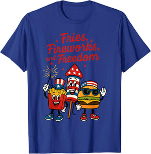 Patriotic Food Burger Fries Fireworks Freedom 4th of July T-Shirt - T-Shirt | Royal