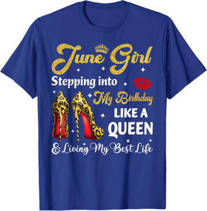 June Woman Girl Leopard High Heels It's My Birthday T-Shirt - T-Shirt | Royal