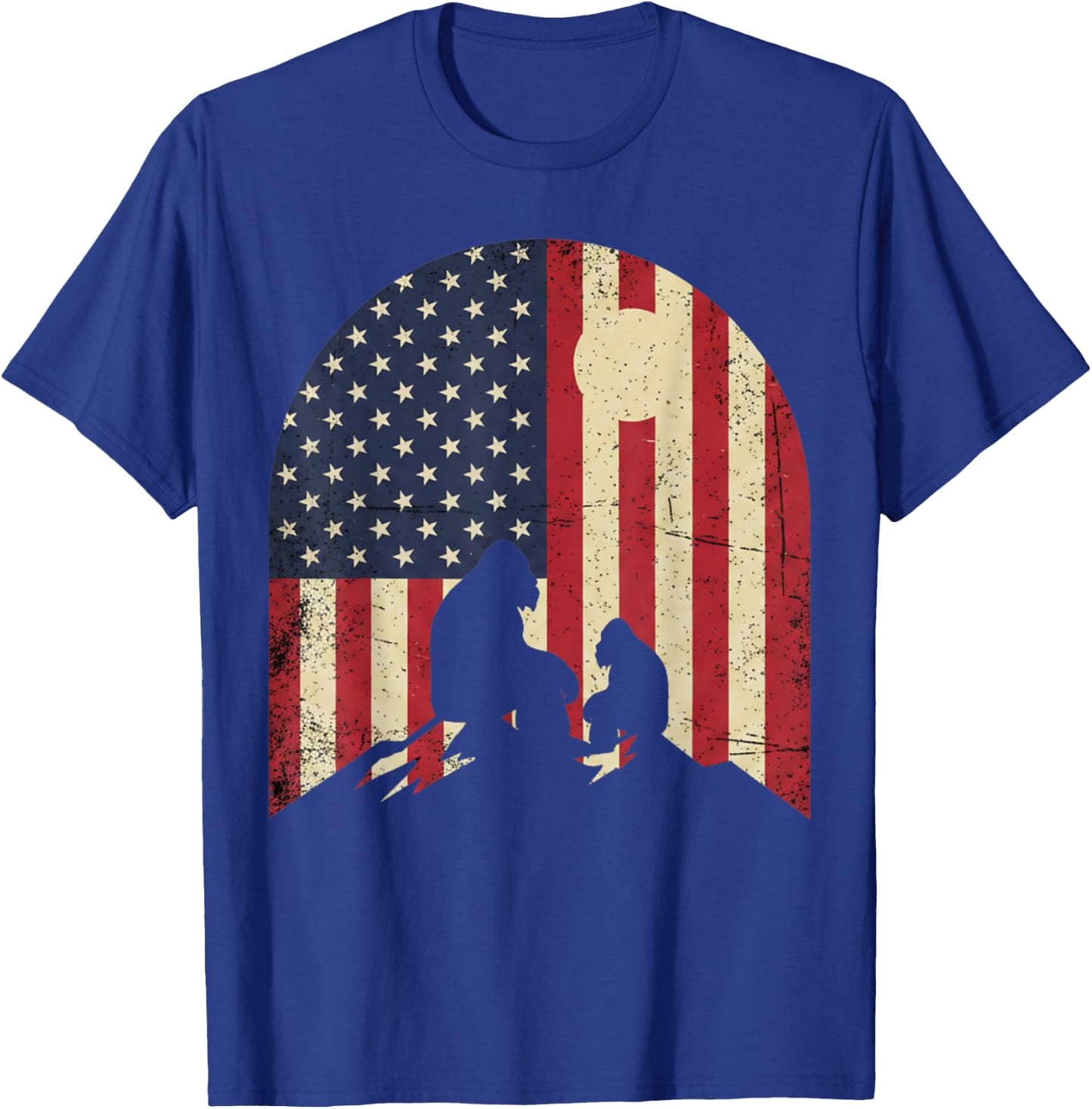 American Flag Bigfoot Dad Fathers Day Sasquatch Fathers Day T-Shirt - T-Shirt | Royal