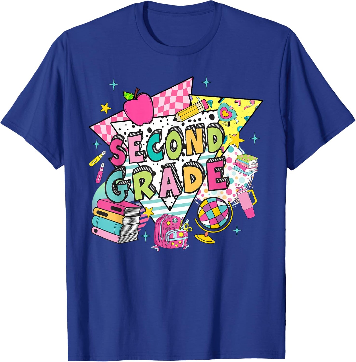 Second Grade Teachers Students Retro 90s Back To School T-Shirt - T-Shirt | Royal