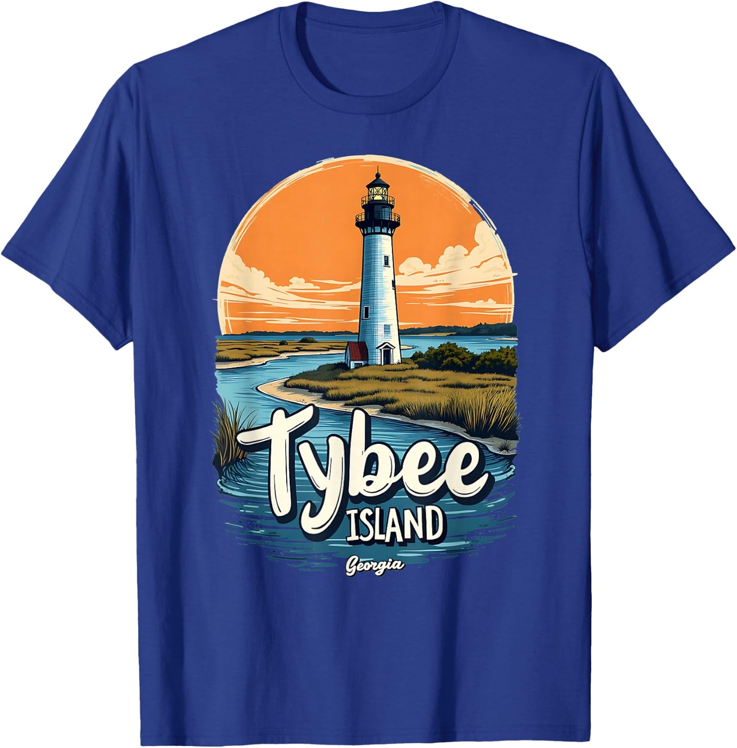 Coastal Waters Tybee Island Georgia Lighthouse T-Shirt - T-Shirt | Royal