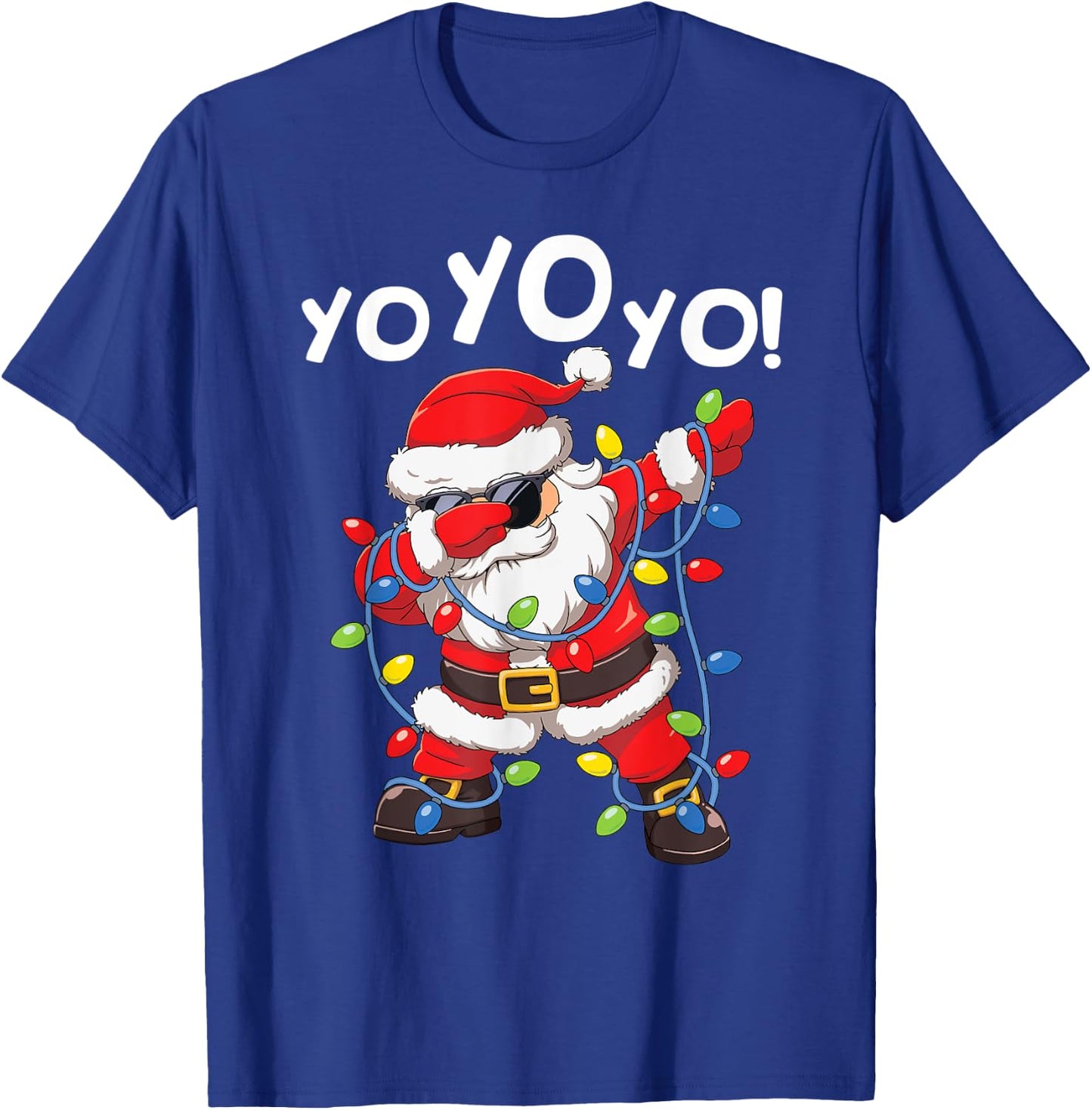 Dabbing Santa In Hat Garland Yo Yo Yo Funny Christmas T-Shirt - T-Shirt | Royal