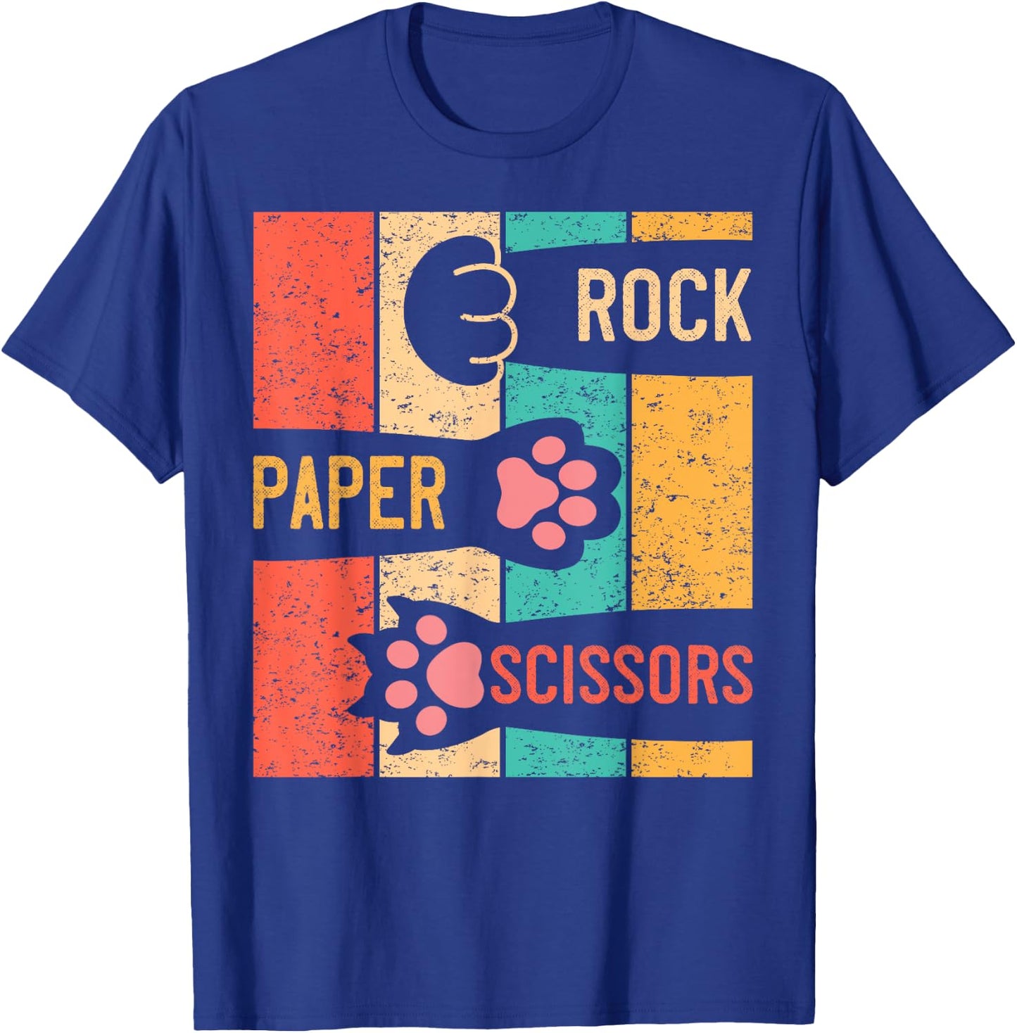 Cute Cat Paw Rock Paper Scissors Hand Game Vintage Men Women Girls Kids T-Shirt - T-Shirt | Royal