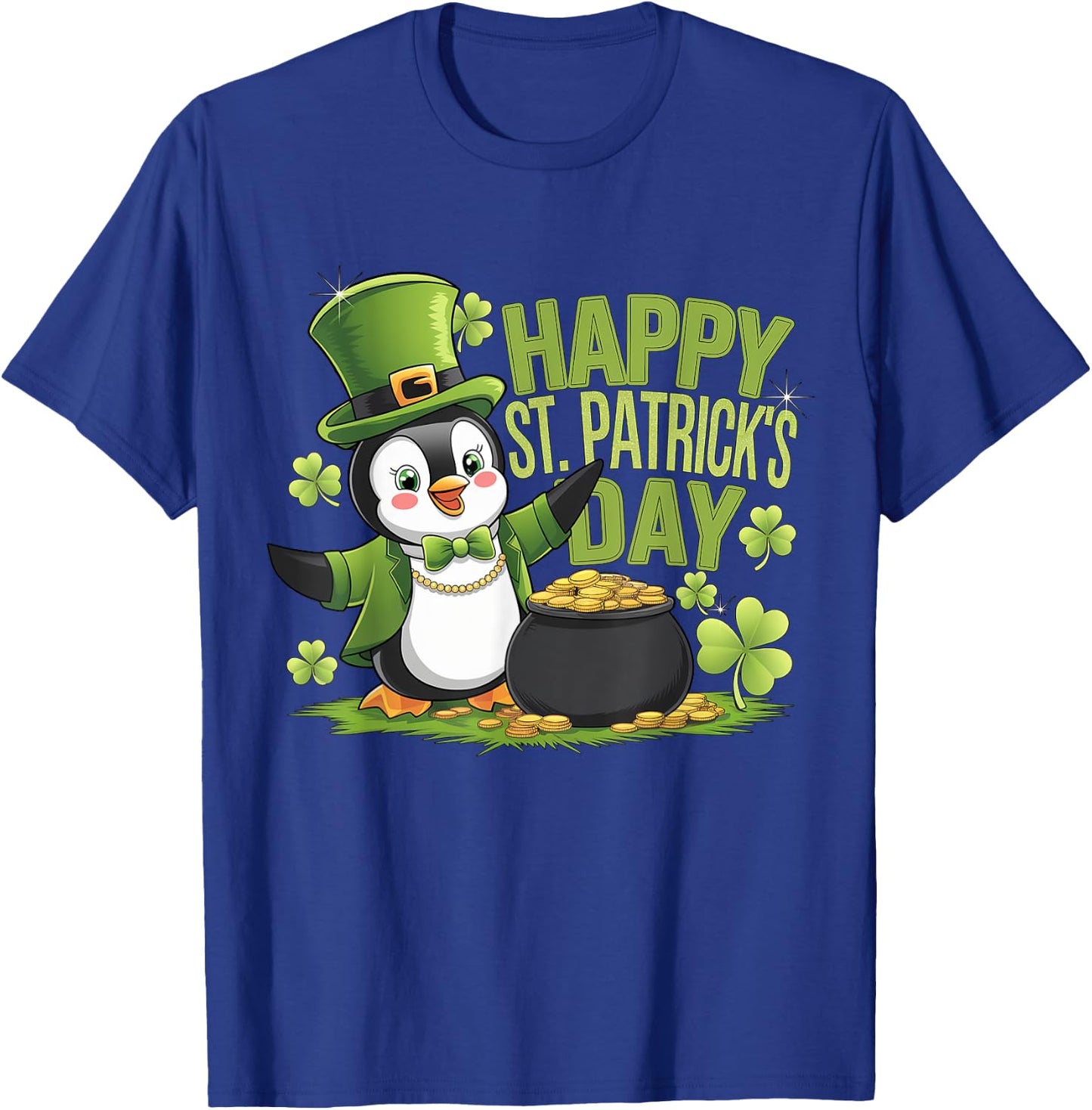 Happy St Patrick's Day Penguin with Pot of Gold T-Shirt - T-Shirt | Royal