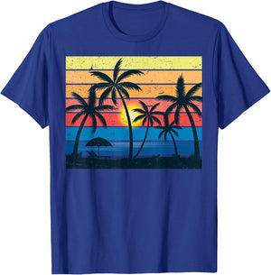 Palm Tree Retro Vintage Sunset Tropical Beach Dress Summer T-Shirt - T-Shirt | Royal