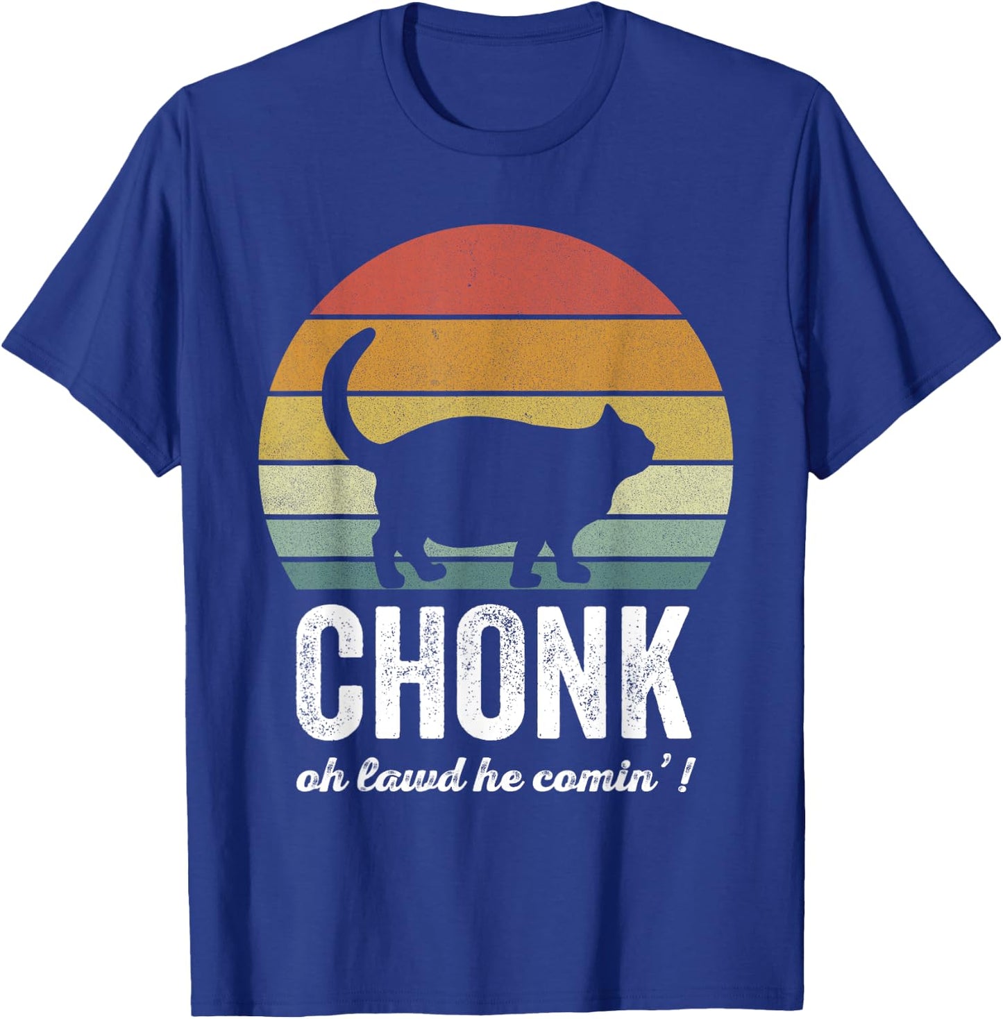 Vintage Retro Sunset Funny Fat Cats Cat Meme Chonk Cat Men Women Girls Kids T-Shirt - T-Shirt | Royal