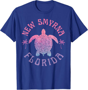 New Smyrna Beach Florida Sea Turtle Summer Vacation Vintage Men Women Kids T-Shirt - T-Shirt | Royal