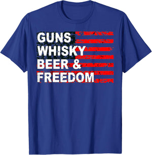 Gun Whisky Beer & Freedom American Flag Women Men T-Shirt - T-Shirt | Royal