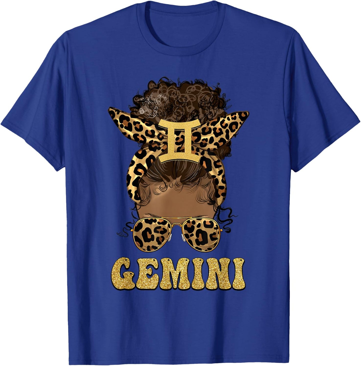 Gemini Girl Afro Messy Bun African American Women T-Shirt - T-Shirt | Royal