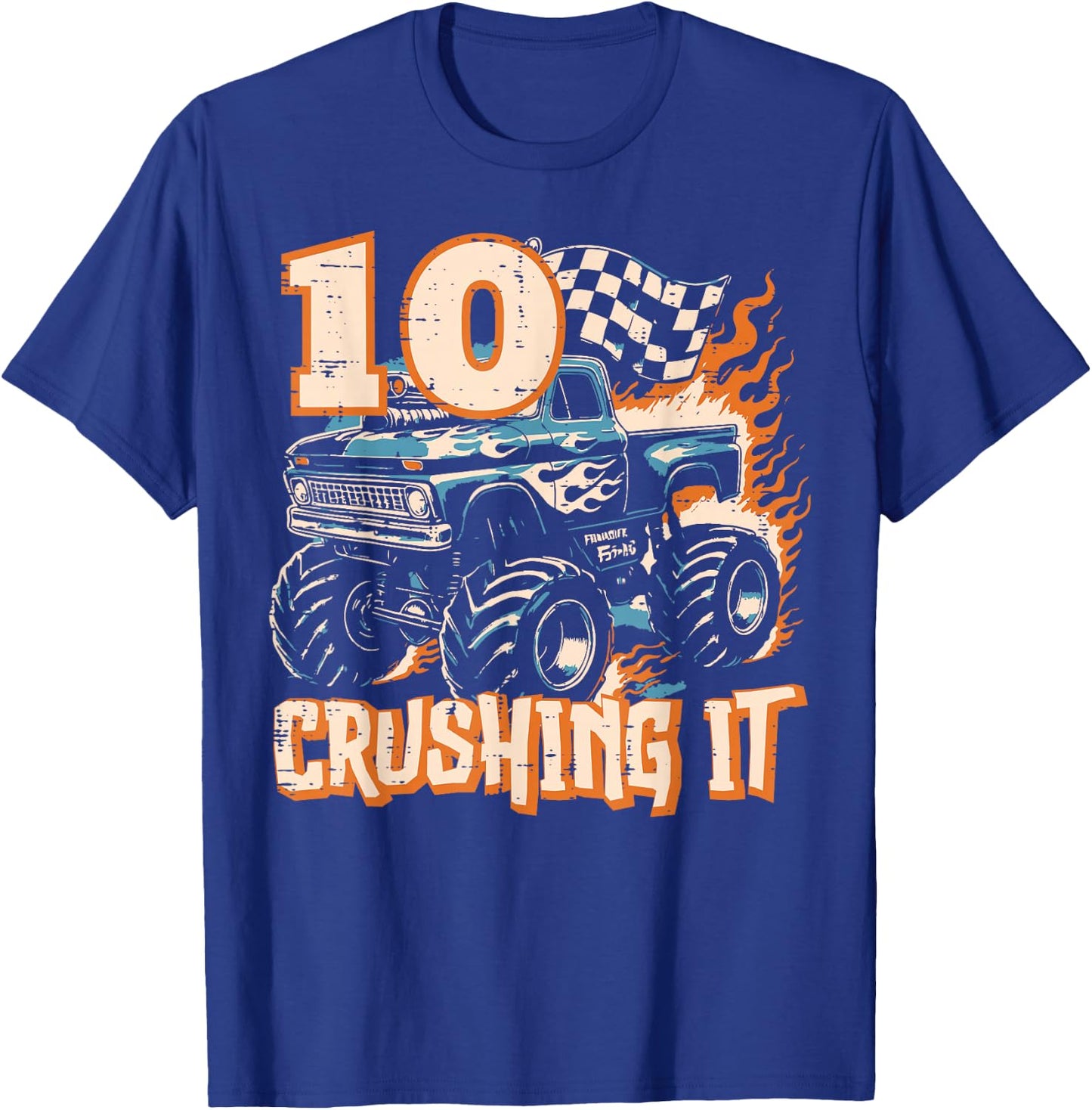 10 Crushing It Monster Truck 10th Birthday Bday Boys Kids T-Shirt - T-Shirt | Royal