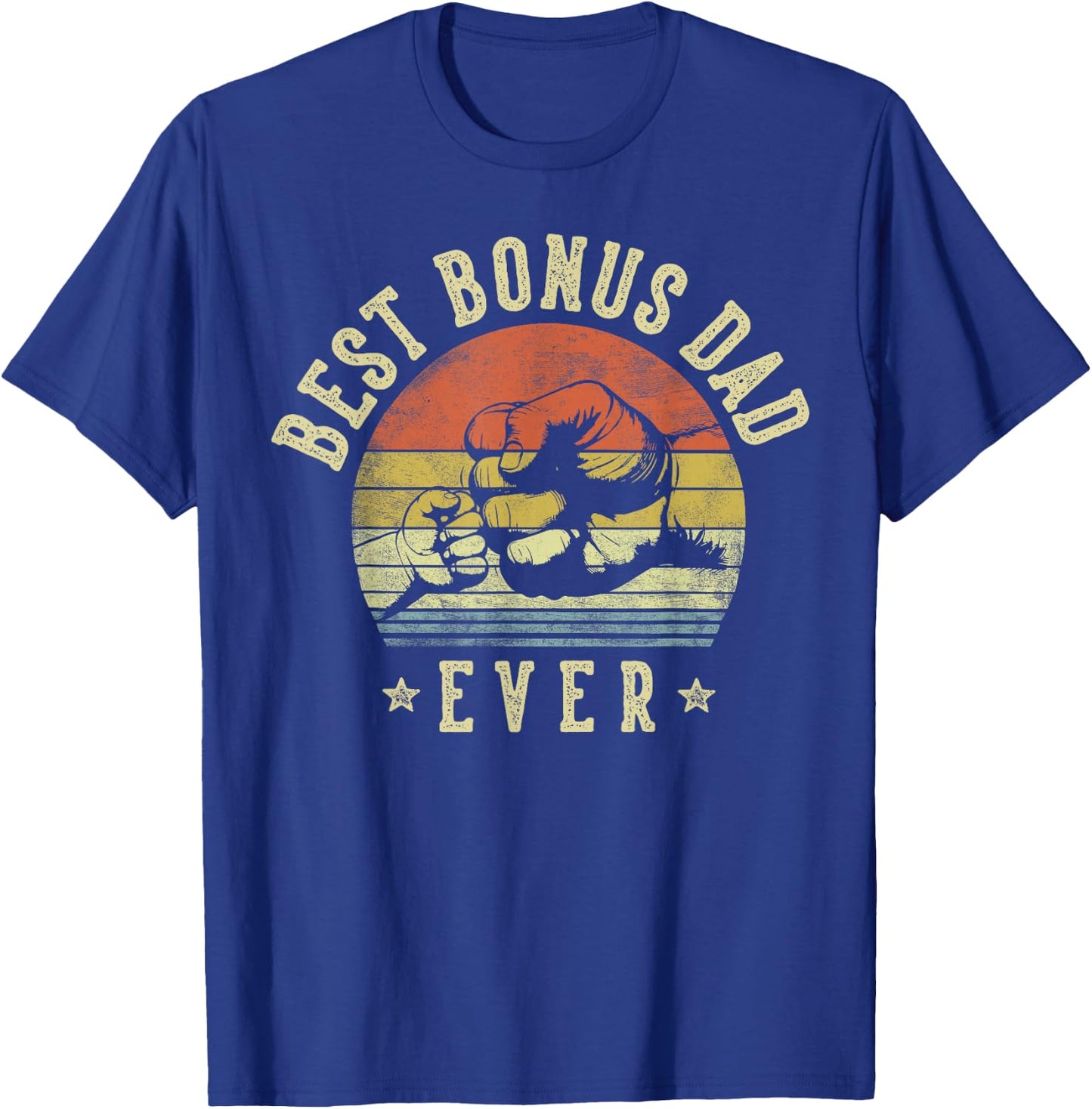 Best Bonus Dad Ever Retro Fist Bump Vintage Design Bonus Dad T-Shirt - T-Shirt | Royal