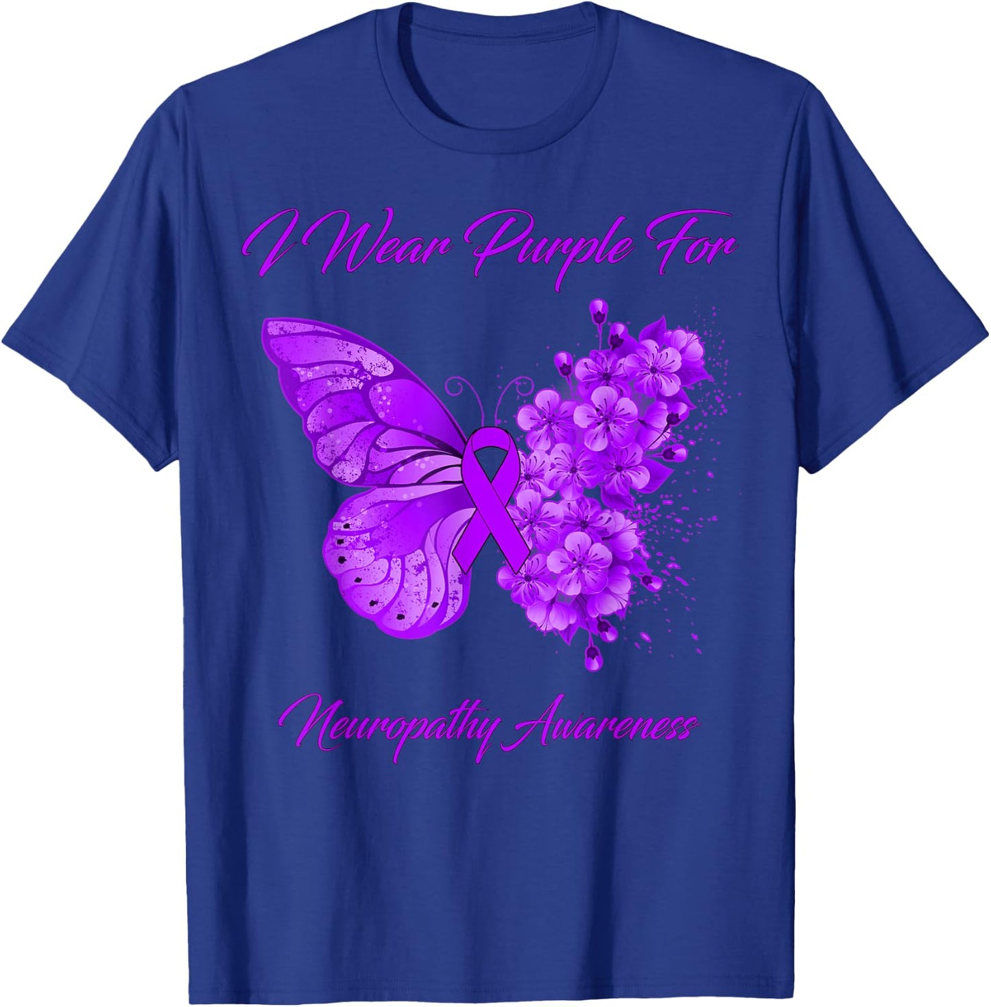 Butterfly I Wear Purple For Neuropathy Awareness T-Shirt - T-Shirt | Royal