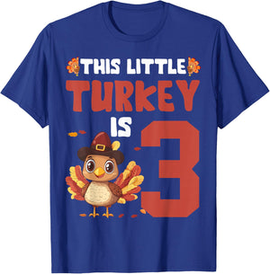 Fun This Little Turkey Is 3 Year Old Thanksgiving Boys Kids T-Shirt - T-Shirt | Royal