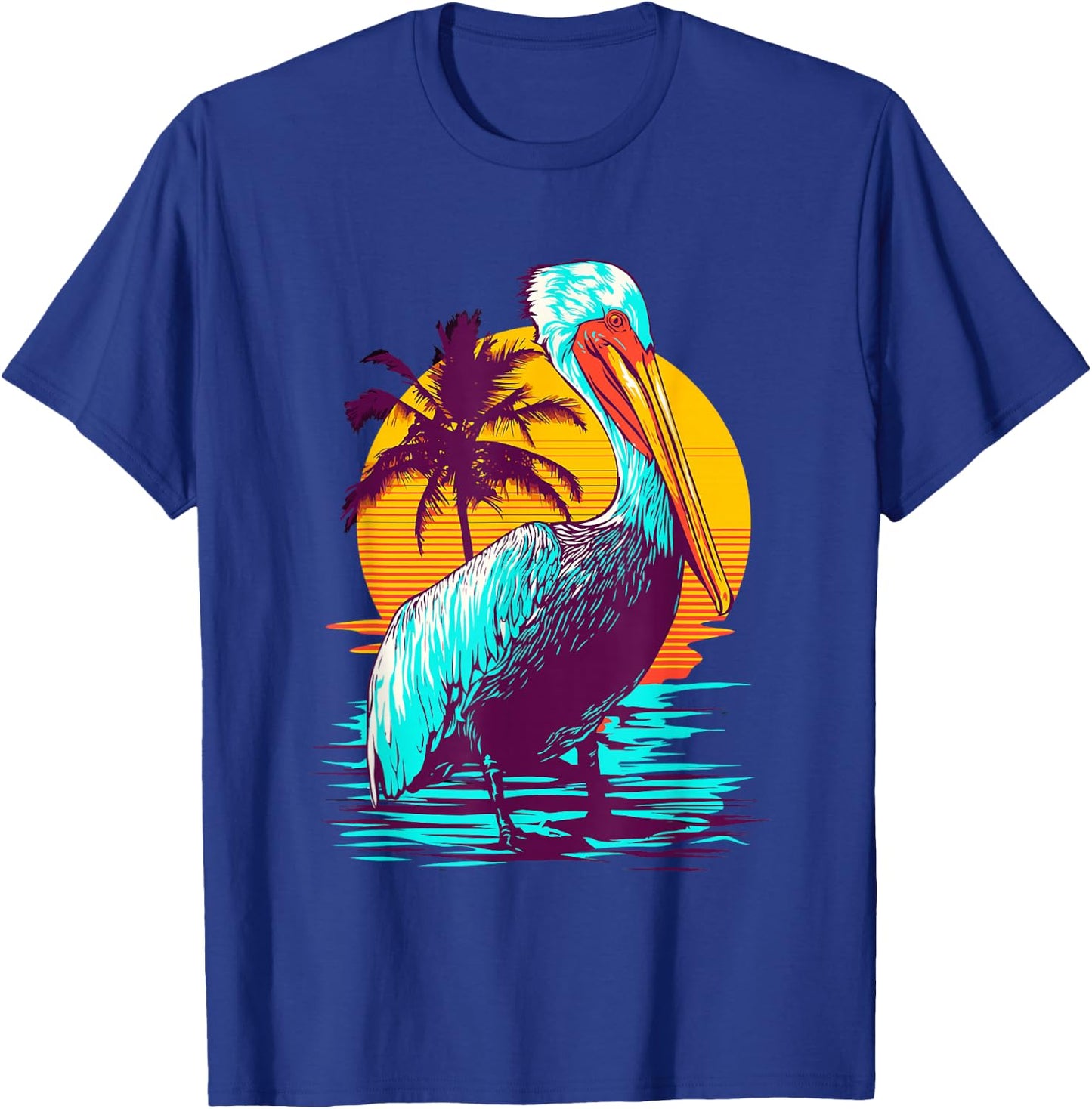 Bird Wildlife Animal Beautiful Nature Vintage Tropical Animal Print Pelican - Black, Small, , Classic Fit, Short Sleeve, Cotton 60% Polyester 40% T-Shirt - T-Shirt | Royal