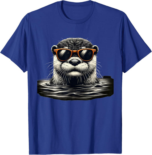 Otter with Sunglasses looking out of water T-Shirt - T-Shirt | Royal
