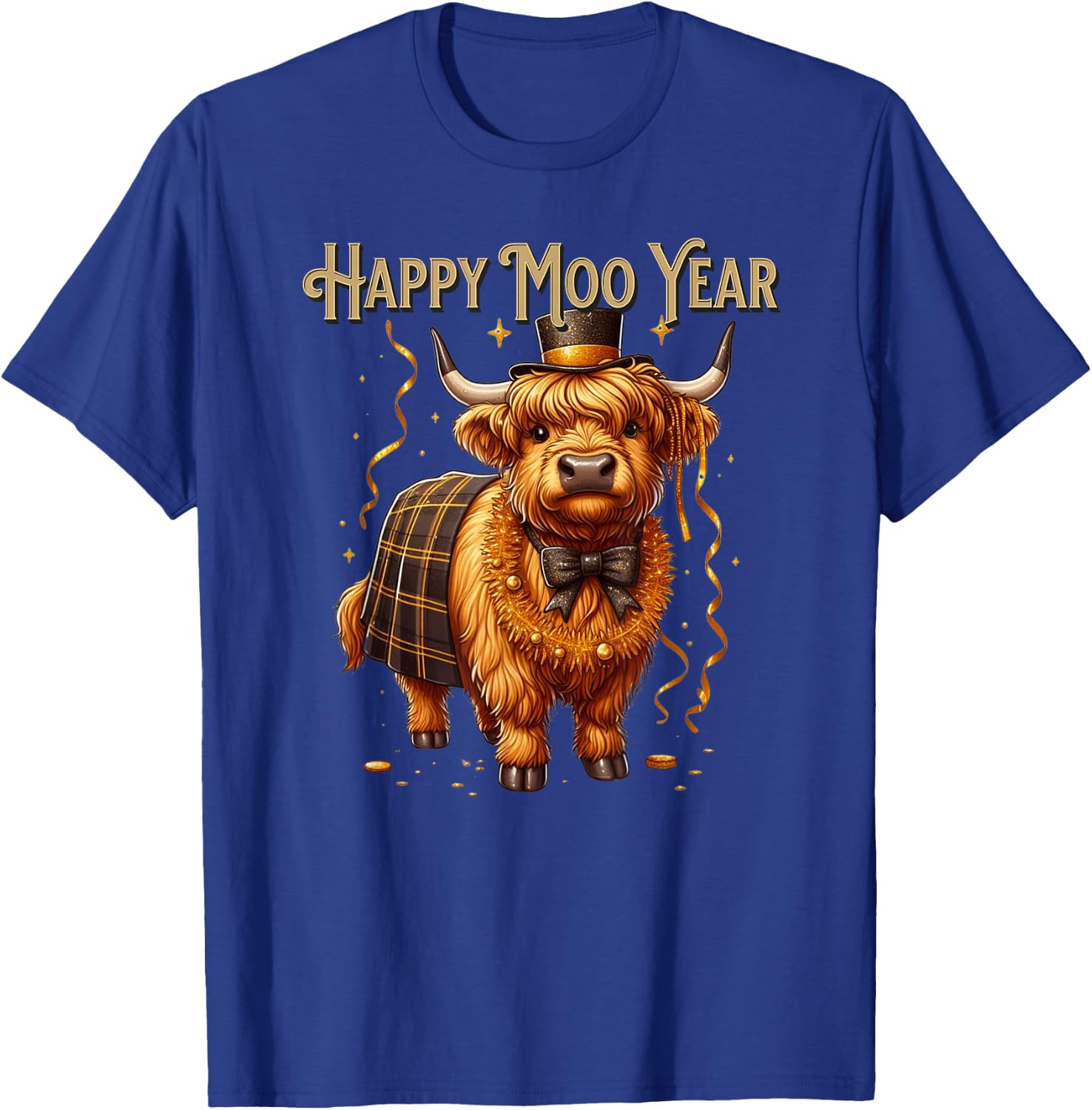 New Year Highland Cow Happy Year Moo Funny Western Cow T-Shirt - T-Shirt | Royal
