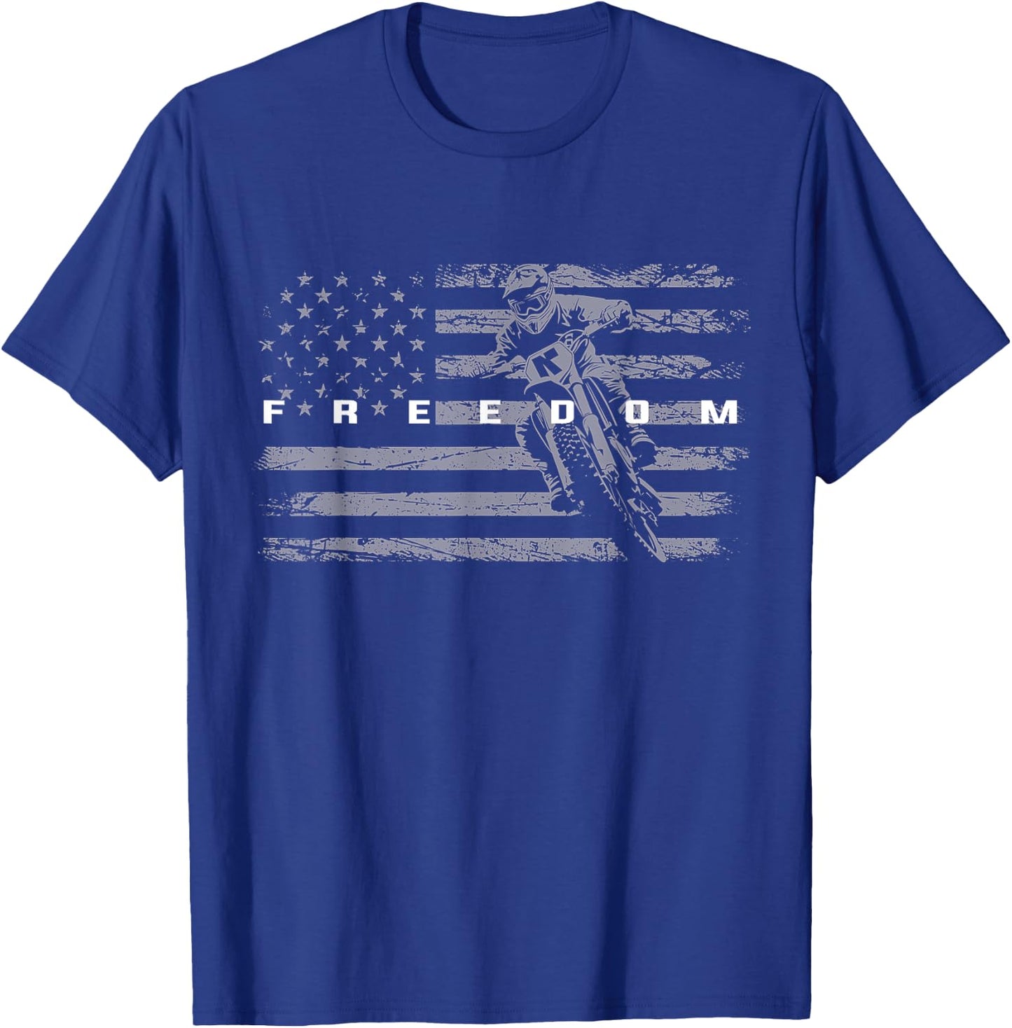 Motocross Freedom Dirt Bike American Flag Design 4th of July T-Shirt - T-Shirt | Royal