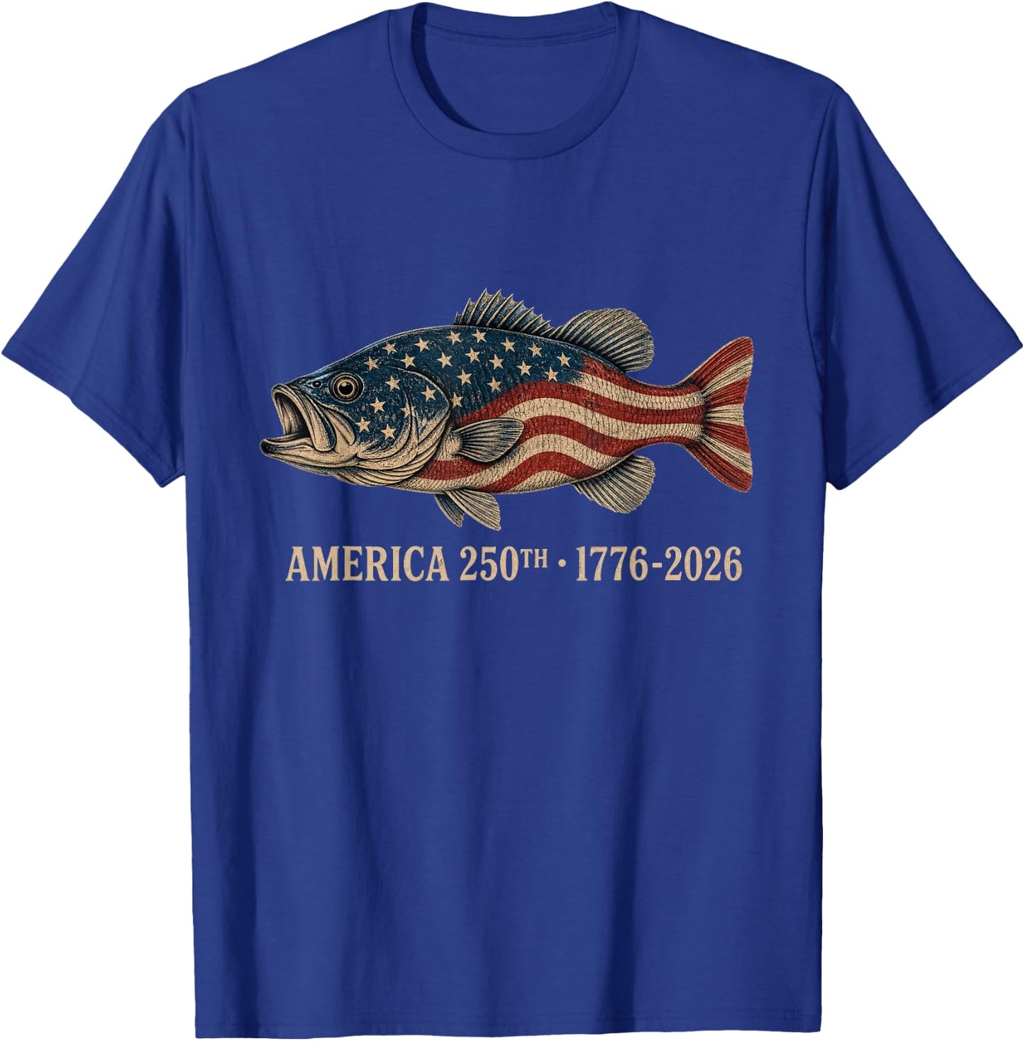 250 Years 1776-2026 Bass Fishing 250th Anniversary 4th July T-Shirt - T-Shirt | Royal
