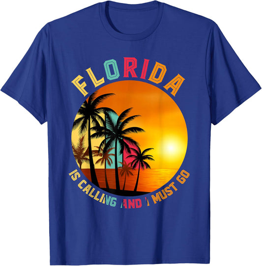 Miami Beach Vacationer Palm Trees Summer Holiday Funny Florida T-Shirt - T-Shirt | Royal
