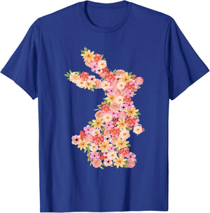 Floral Bunny Rabbit Spring Watercolor Easter Day Women Kids T-Shirt - T-Shirt | Royal