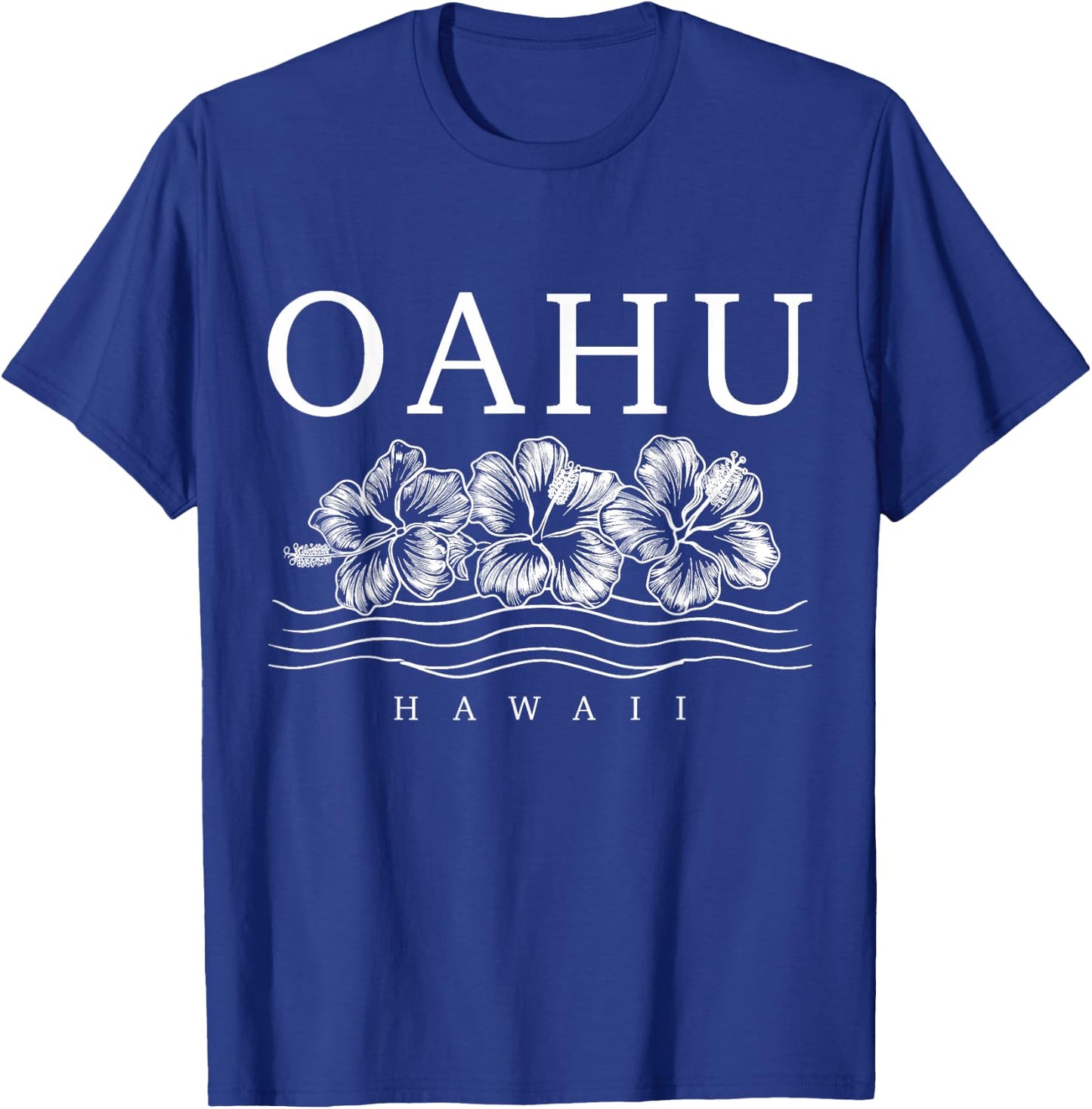 Oahu Hawaii Hawaiian Hibiscus Flowers Surfer Souvenir T-Shirt - T-Shirt | Royal