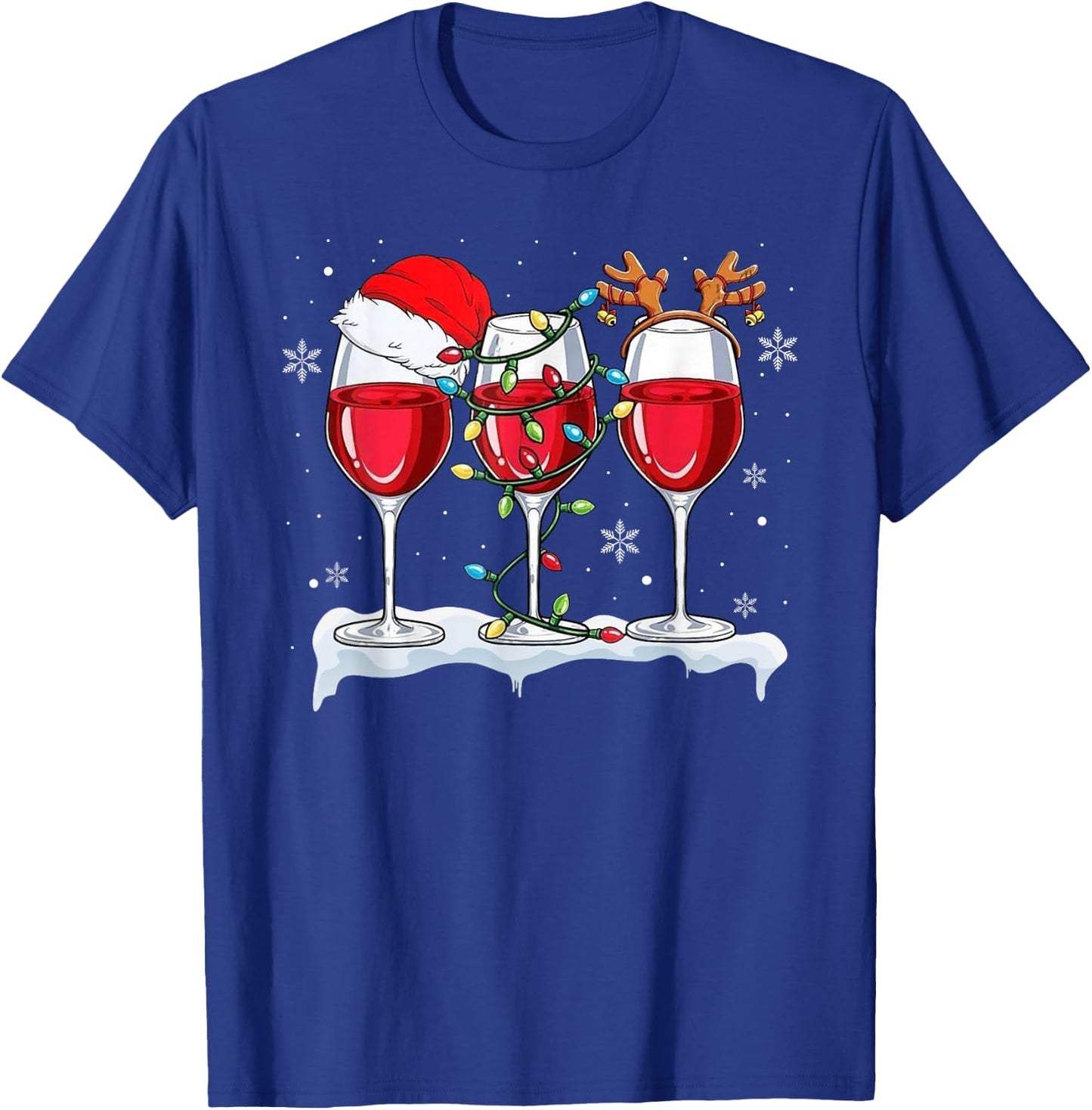 Three Wine Glasses Santa Hat Christmas Cute Wine Lover Xmas T-Shirt - T-Shirt | Royal