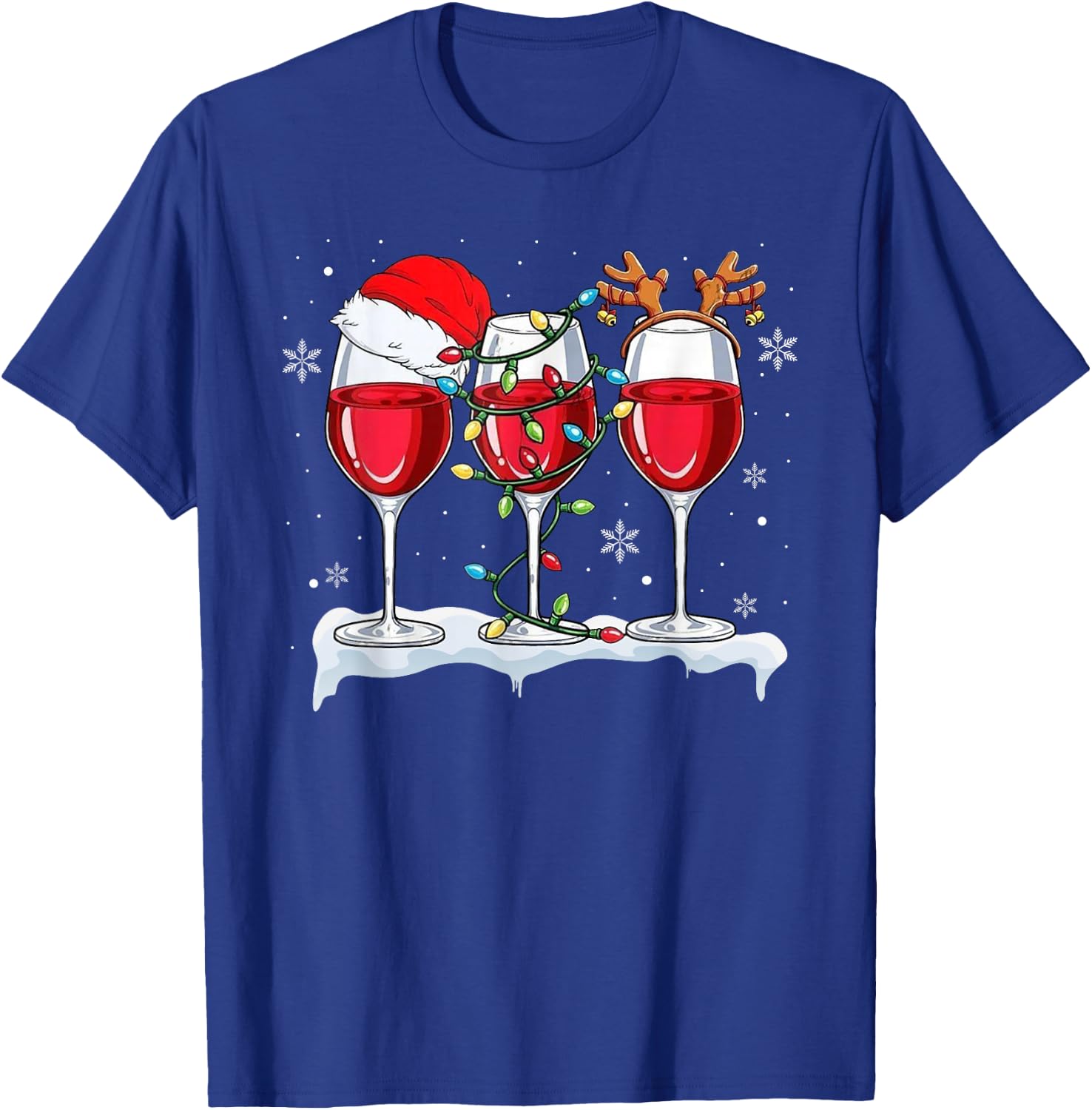 Three Wine Glasses Santa Hat Christmas Cute Wine Lover Xmas T-Shirt - T-Shirt | Royal