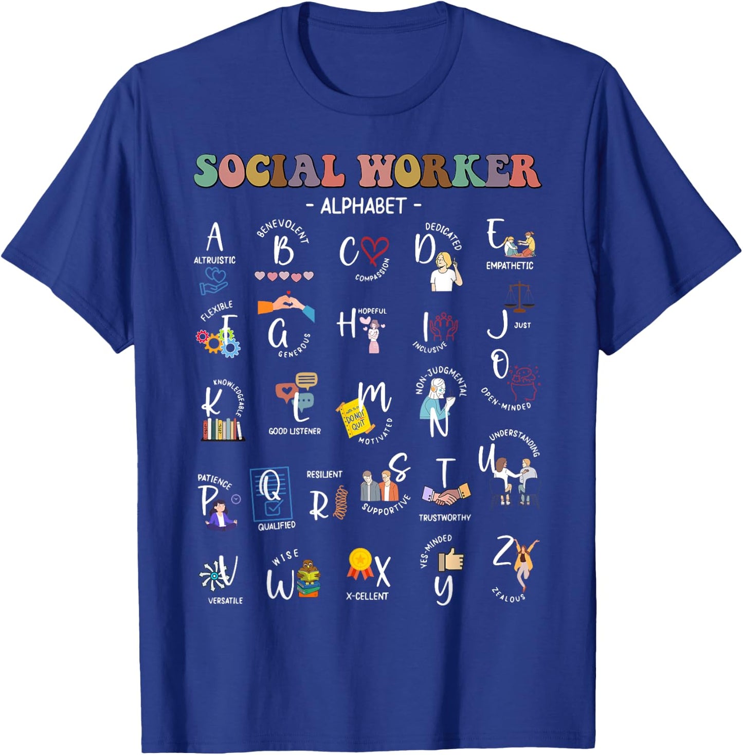 Social Worker Alphabet ABCs Funny Social Work Month T-Shirt - T-Shirt | Royal