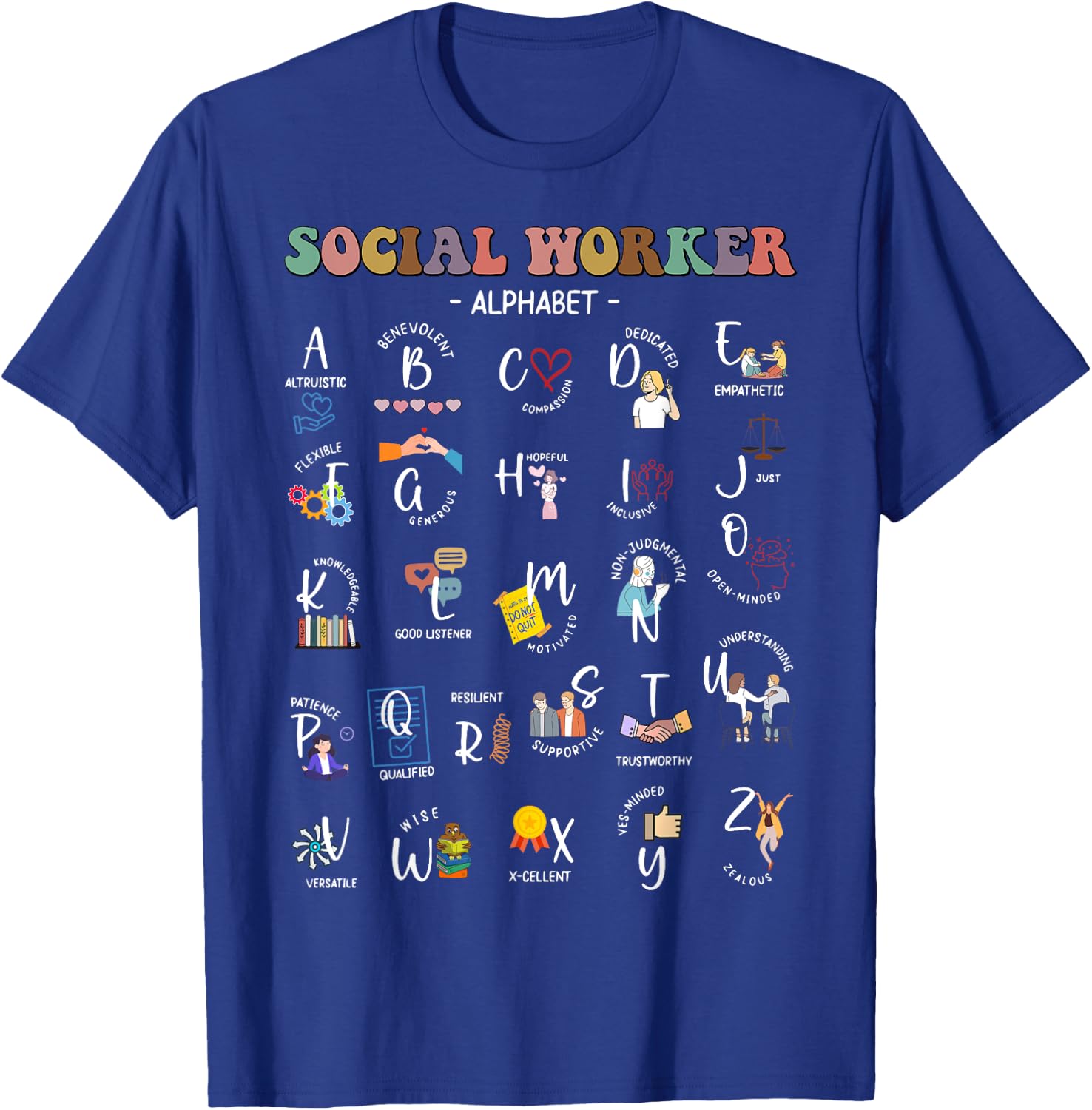 Social Worker Alphabet ABCs Funny Social Work Month T-Shirt - T-Shirt | Royal