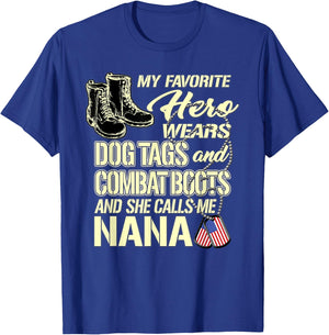My Granddaughter Wears Dog Tags Combat Boots Proud Army Nana T-Shirt - T-Shirt | Royal