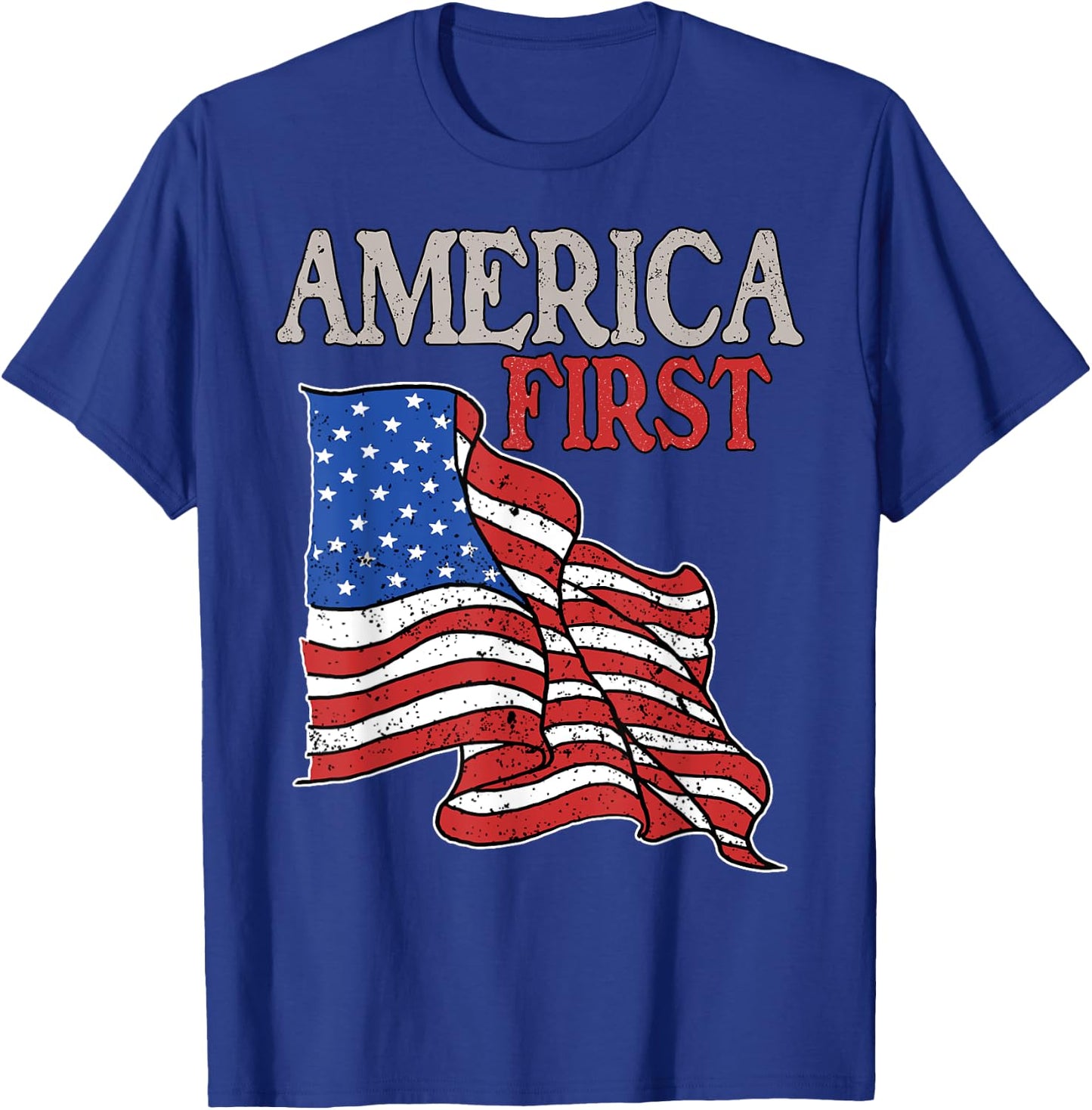America first USA American patriot flag Memorial Day vintage T-Shirt - T-Shirt | Royal